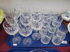 Stuart Cut Glass Wine Glasses (10) and nine various whisky glasses:- One Tray