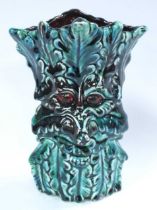 Anita Harris 'Green Man' Vase, gold signed, 18cm high.