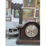 Oak Dome Cased Mantle Clock, with barley twist pillars, eight-day movement. Avery iron scale frame