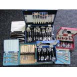 Cased Cutlery, including fruit knives and forks, silver handled tea knives, etc:- One Box.