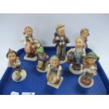 Hummel Figures - Boy on Telephone, 14.5cm high, seven smaller:- One Tray