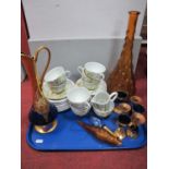 Italian Amber Glass Decanter and Stopper, 55cm high, blue glass liqueur set, Pillivuyt tea ware:-