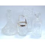 Glassware to include Royale County hand cut glass decanter, ships decanter, large goblet and ice