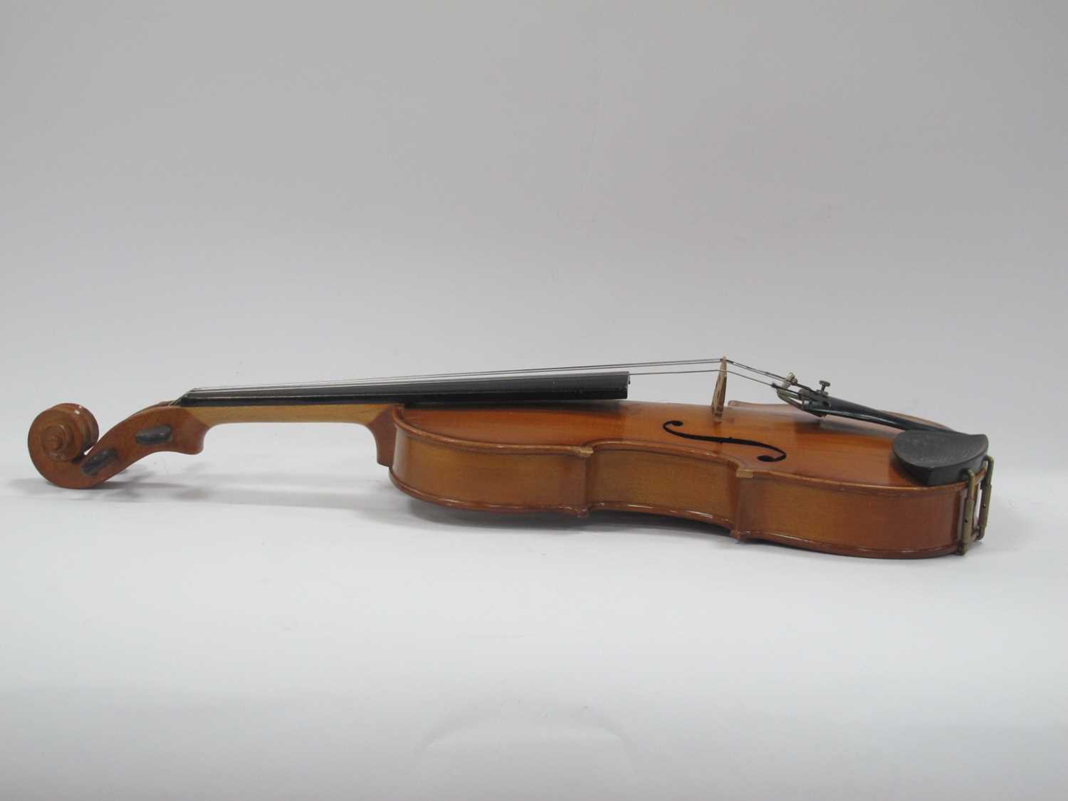 Violin, with two piece back, overall length 51.5cm, length of back 31cm, with bow and case. - Image 16 of 18