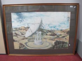 H. Wharfe? watercolour "Jordell Bank Observatory", signed bottom left 59 x 90cm.
