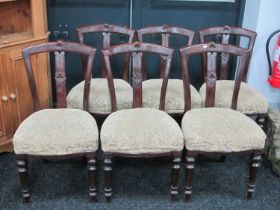 Set of Six XIX Century Walnut Dining Chairs, each with lozenge and shell carving, single splat to