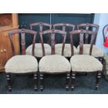 Set of Six XIX Century Walnut Dining Chairs, each with lozenge and shell carving, single splat to