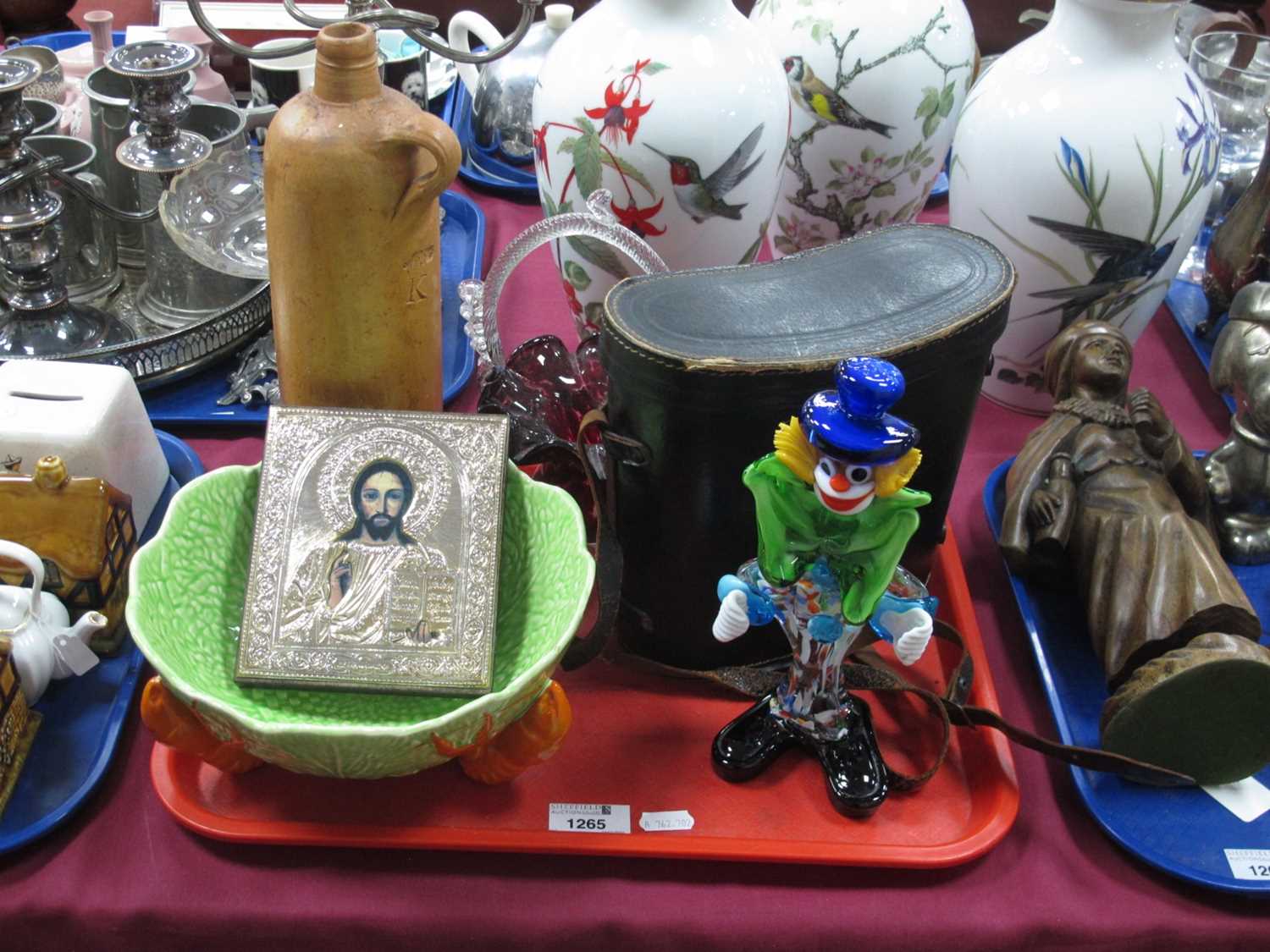 Lieberman and Gortz 7 x 50 Binoculars, glass basket and clown, German flagon, Devon salad bowl:- One