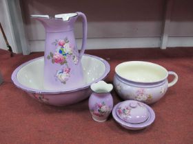 Early XX CenturyToilet Set, complete with wash jug, bowl, chamber pot brush holder, and soap dish.