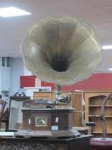 HMV Table Top Gramophone, of octagonal form, complete with brass horn and handle.