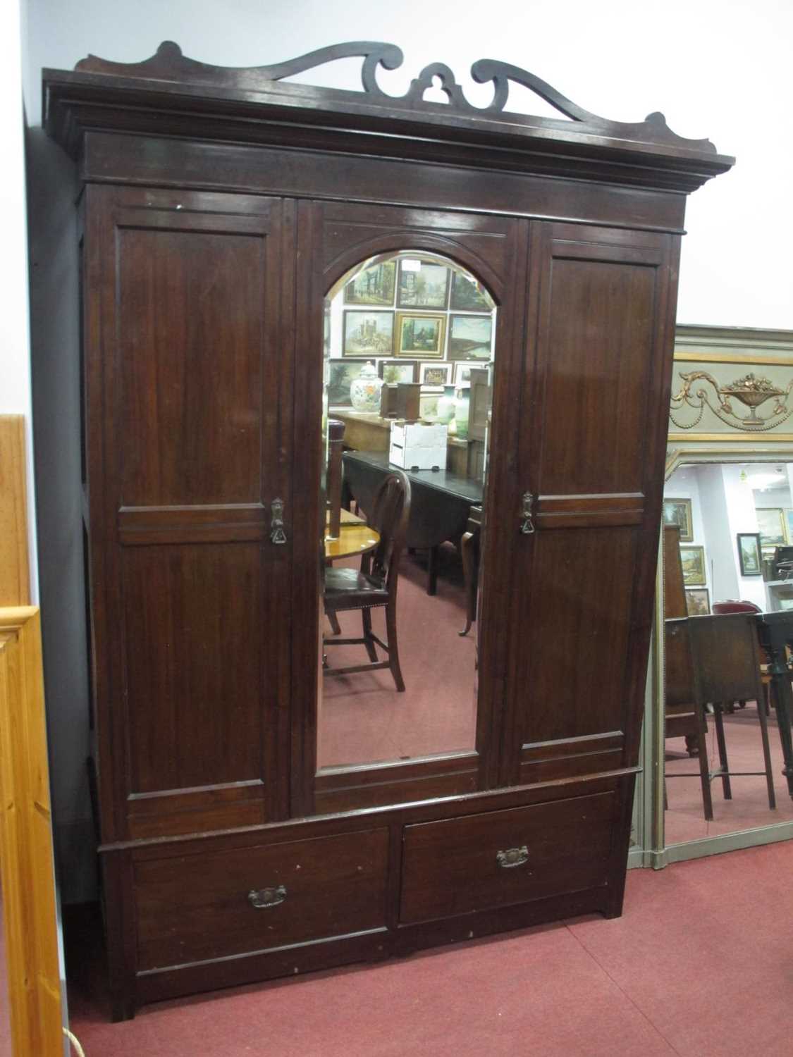 Early XX Century Two Door Wardrobe, with a central mirror, base with two short drawers, 138cm wide. - Image 2 of 2