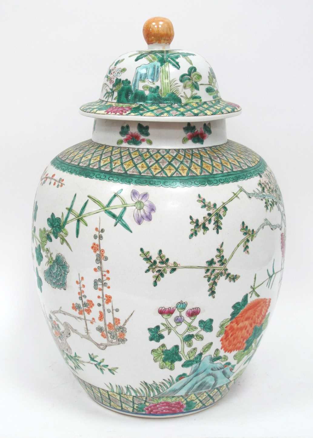 A Large Modern Chinese Pottery Ginger Jar and Cover, decorated in the famille rose palette with - Image 2 of 6