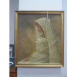 Circa Early XX Century School, study of a young lady in a reflective mood, wearing a white veil, oil