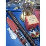 Dagger with Aluminum and Red Guard, 25.5cm long with sheath. Hardwood Truncheon, gyroscope top,