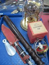 Dagger with Aluminum and Red Guard, 25.5cm long with sheath. Hardwood Truncheon, gyroscope top,