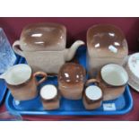 Carlton Ware 'Hovis' Teapot on Stand, biscuit jar, jug, mug, sugar bowl, two egg cups:- One Tray