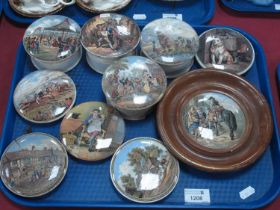 Pratt Ware Pot Lids, including Horse Racing, The Times, Low Life, Wimbledon 1860, some with