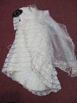 Wedding Dress Circa 1970's, lace floral detail, ivory colour and naturalistic tiara, embroidered