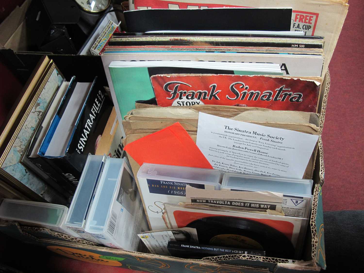 Frank Sinatra - records, vhs videos, various publications, postcard, etc:- One Box.