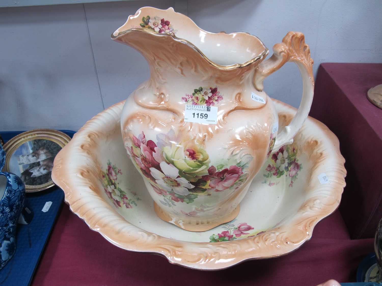 Late XIX Century Jug and Bowl, with floral decoration, - Image 2 of 2