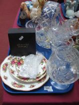 Caithness 'Intruder' Paperweight, No 175/2000 cased, cut glass basket and vases, Old Country Roses