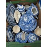 Spode "Italian" Blue-White Teapots, plates, coffee pot, etc:- One Box.