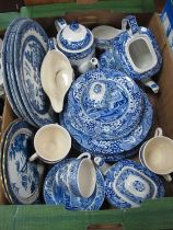 Spode "Italian" Blue-White Teapots, plates, coffee pot, etc:- One Box.