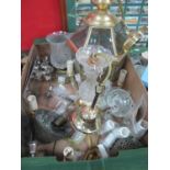 Brass Hexagonal Ceiling Light, five branch chandelier, wall candle holders, other lighting:- One