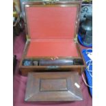 A XIX Century writing slope with red lether to insiden, brass plaque and handles and drawer to one