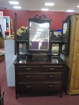 Early XX Century Stained Mahogany Dressing Table, with a central mirror, side mirrors, base with two