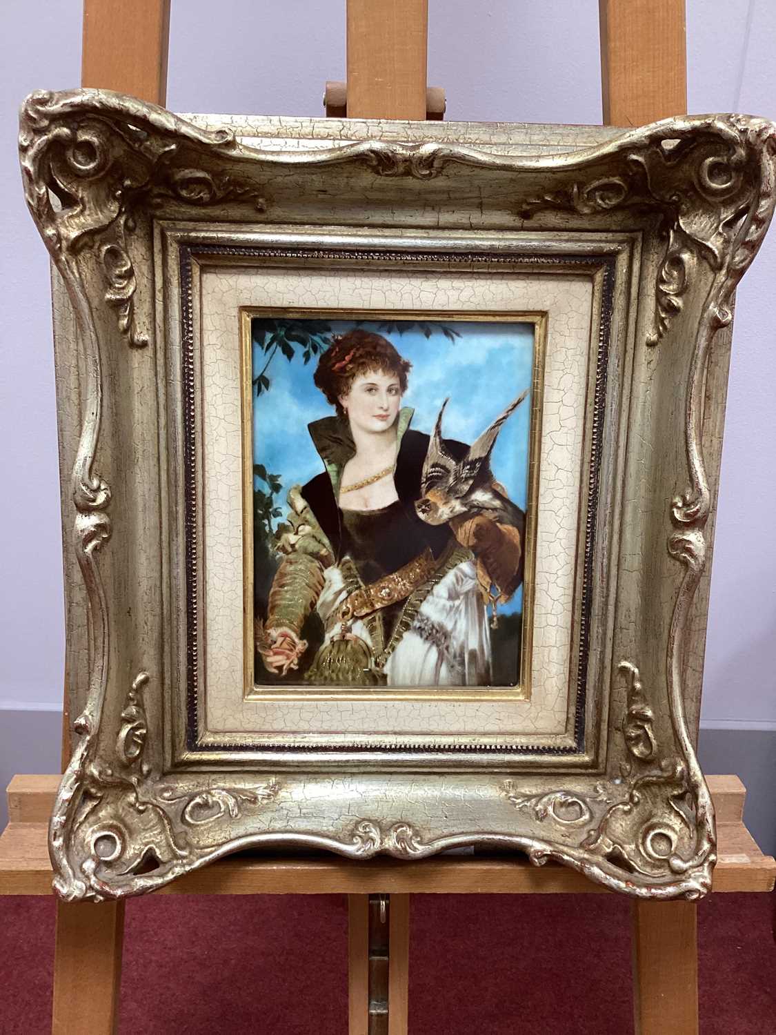 A Modern Rosenthal Porcelain Plaque, decorated with a portrait of 'Die Falknerin Von Hans Makart' (