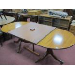 Xx Century Style Mahogany Twin Pedestal Dining Table, on turned pedestals on swept reeded