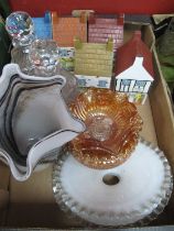 Waade 'Village Stores' Storage Jars, pair of decanters, glass vase with a wavy rim, Carnival glass