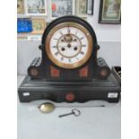 Late XIX Century Black Slate and Marble Cased Mantel Clock, eight-day movement, black numerals to