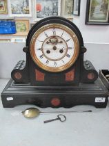 Late XIX Century Black Slate and Marble Cased Mantel Clock, eight-day movement, black numerals to