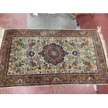 XX Century Silk Middle Eastern Rug, with central motif surrounded by hunting scenes and animals,