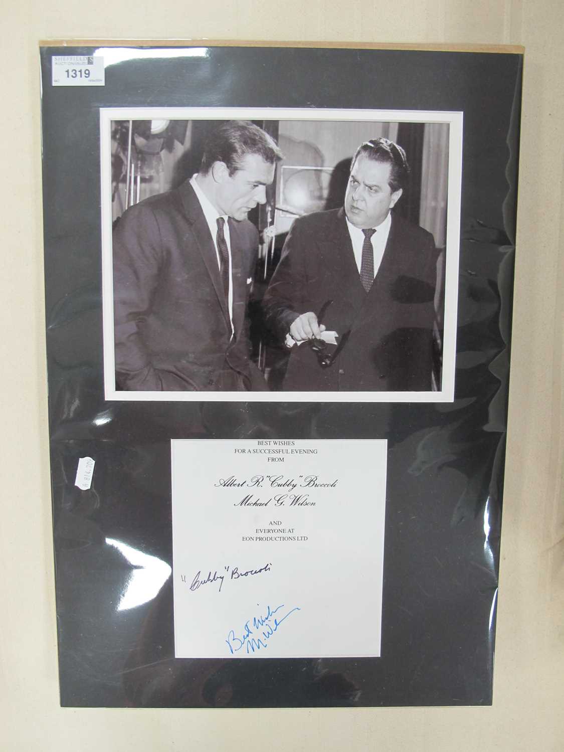 James Bond Producer Cubby Broccoli and Michael G. Wilson Autographs, pen signed (unverified) on