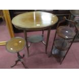 Edwardian Inald Oval Shaped Occasional Table, folding three tier cake stand, and a wine table