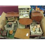 Dolls House Furniture, bed, wardrobe, dresser, etc:- One Box