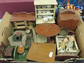 Dolls House Furniture, bed, wardrobe, dresser, etc:- One Box