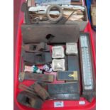 James Howarth, Spear & Jackson, other tools, stamps, Micky Mouse figures, thermometer:- One Tray.