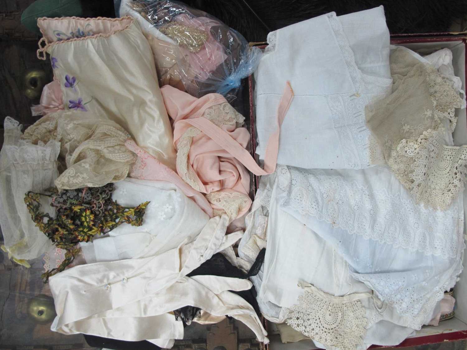 Two Large Feather Fans, Edwardian white clothing with crochet and needlework detail, pyjama case, - Image 3 of 7