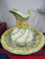 Middleport Early XX Century Floral Toilet Jug and Bowl, with green highlights.