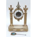 A Late XIX Century French Mantle Clock, the gilt metal and marble case with side columns mounted