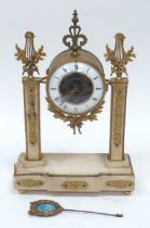 A Late XIX Century French Mantle Clock, the gilt metal and marble case with side columns mounted