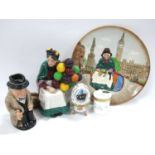 Royal Doulton 'The Old Balloon Seller' Figurine, 'Silks and Ribbons' plate. Winston Churchill toby