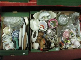 China, glassware, pyrex and other kitchenware, jardinieres, book ends, etc:- Three Boxes.