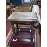 XVII Century Style Oak Joint Stool, with rectangular top on turned and block supports, 45cm wide.