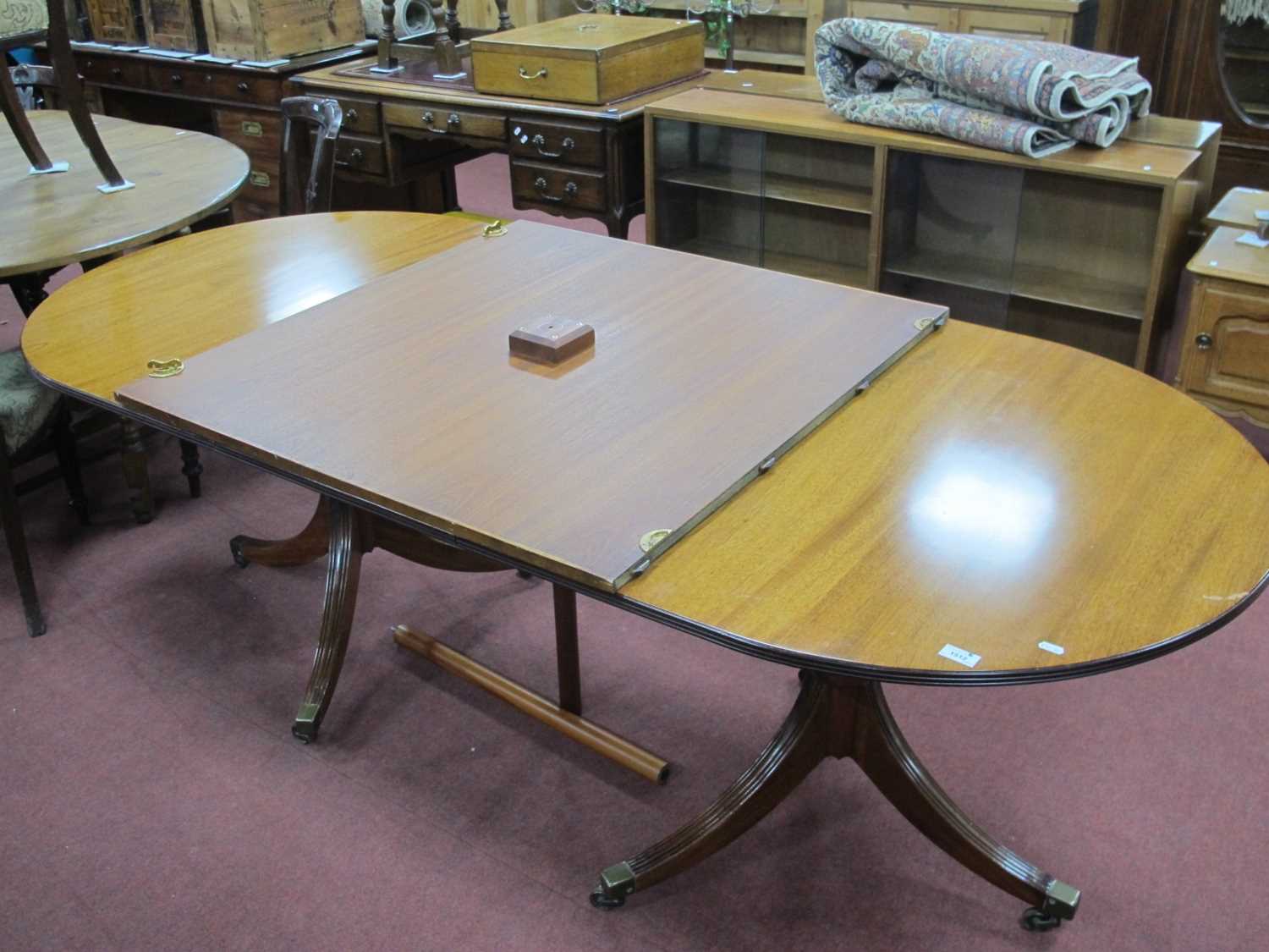 Xx Century Style Mahogany Twin Pedestal Dining Table, on turned pedestals on swept reeded - Image 2 of 2