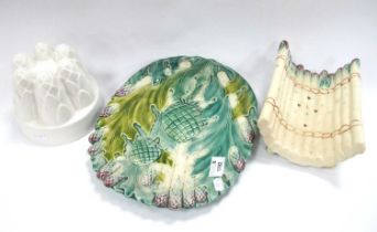 Majolica Asparagus Dish on Stand, 32.5cm long, Burleigh jelly mould